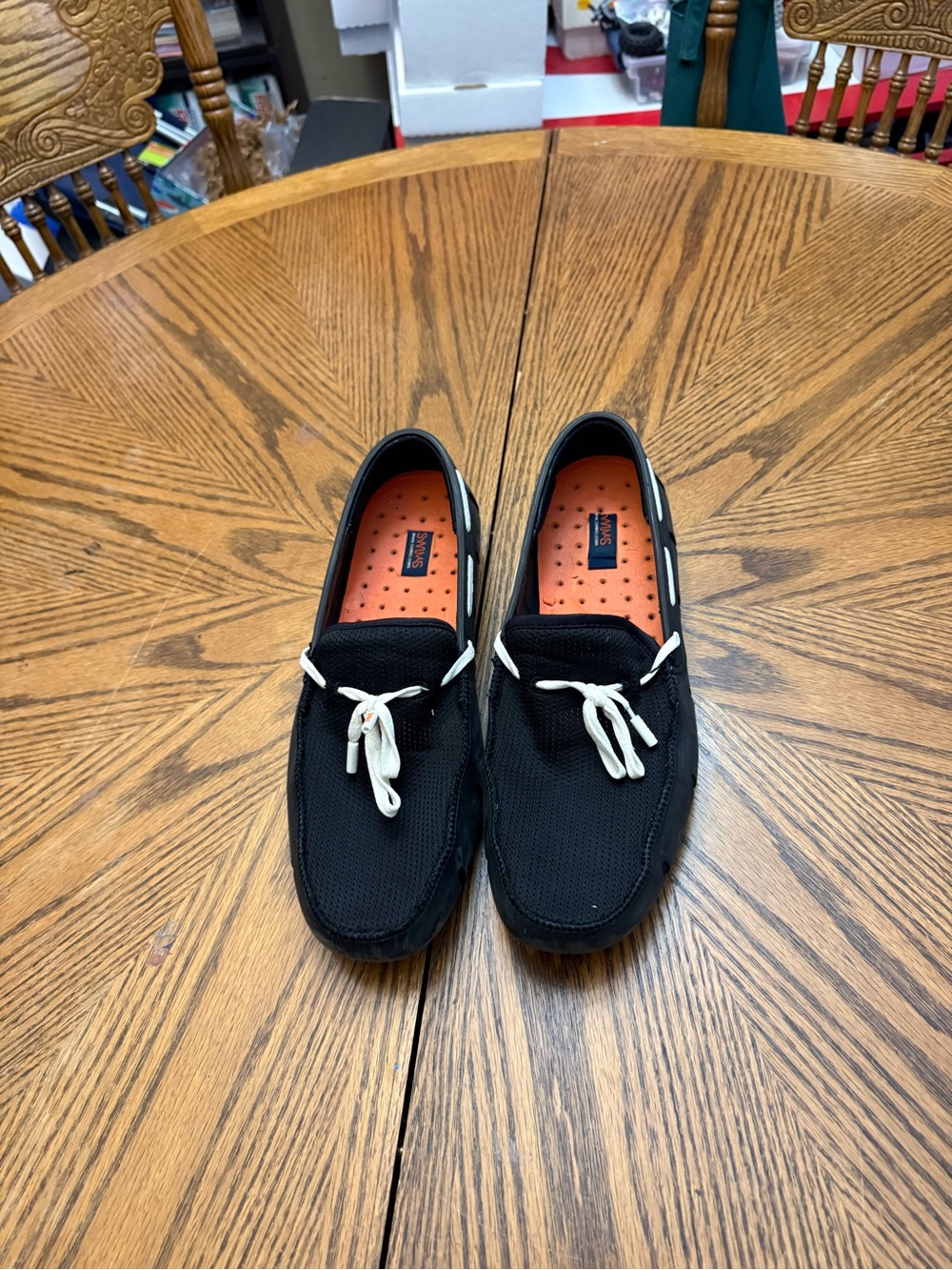 Simms Black Knit Slip-On Loafers with Orange Insole